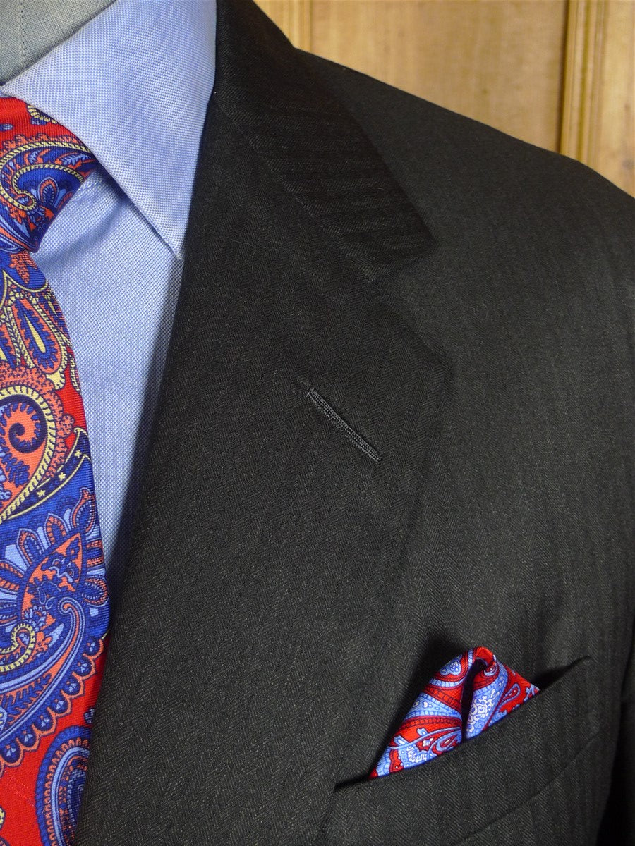 24/1167 immaculate anderson & sheppard 2007 savile row bespoke grey herringbone wool suit jacket blazer 46 regular to long