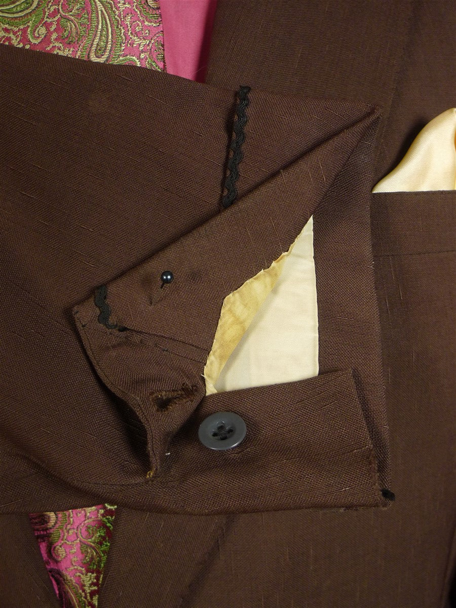 24/1160 wonderful 1976 cyril a  castle savile row conduit st bespoke vintage brown textured silk blazer w/ paisley linings 43 regular