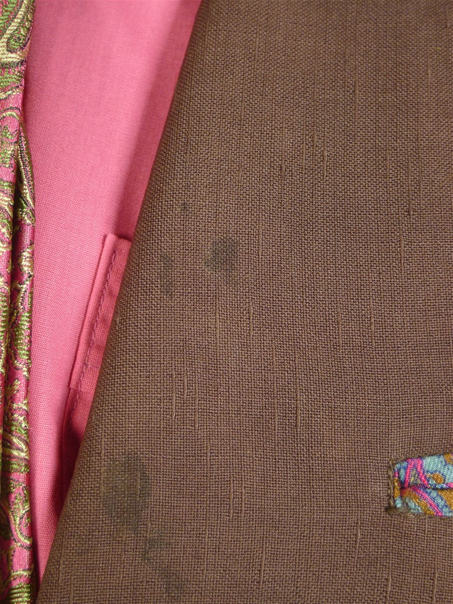 24/1160 wonderful 1976 cyril a  castle savile row conduit st bespoke vintage brown textured silk blazer w/ paisley linings 43 regular