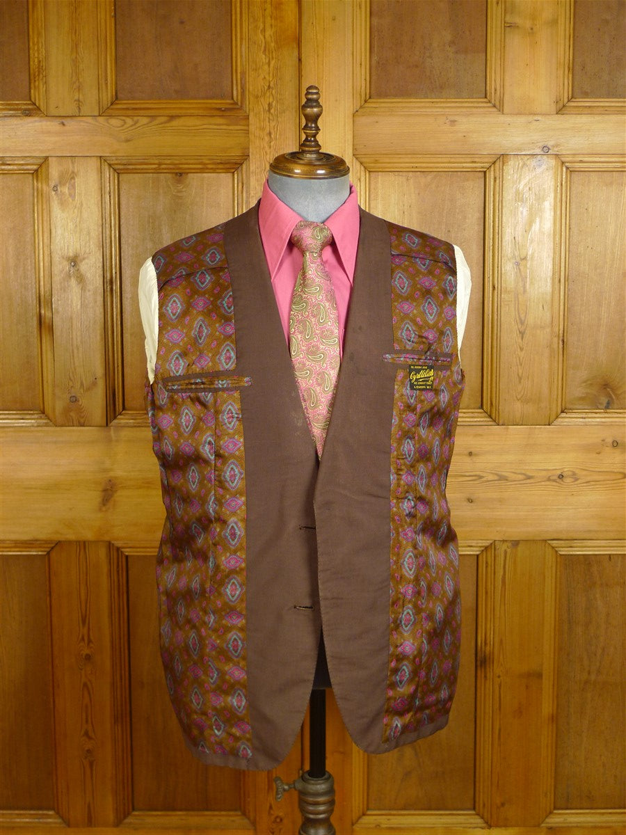 24/1160 wonderful 1976 cyril a  castle savile row conduit st bespoke vintage brown textured silk blazer w/ paisley linings 43 regular