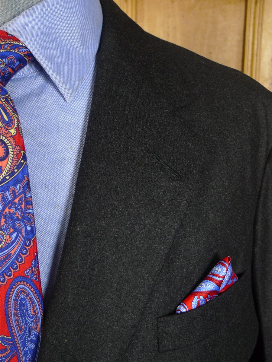 25/0081 anderson & sheppard 2003 savile row bespoke charcoal grey worsted flannel suit jacket 46-47 regular to long