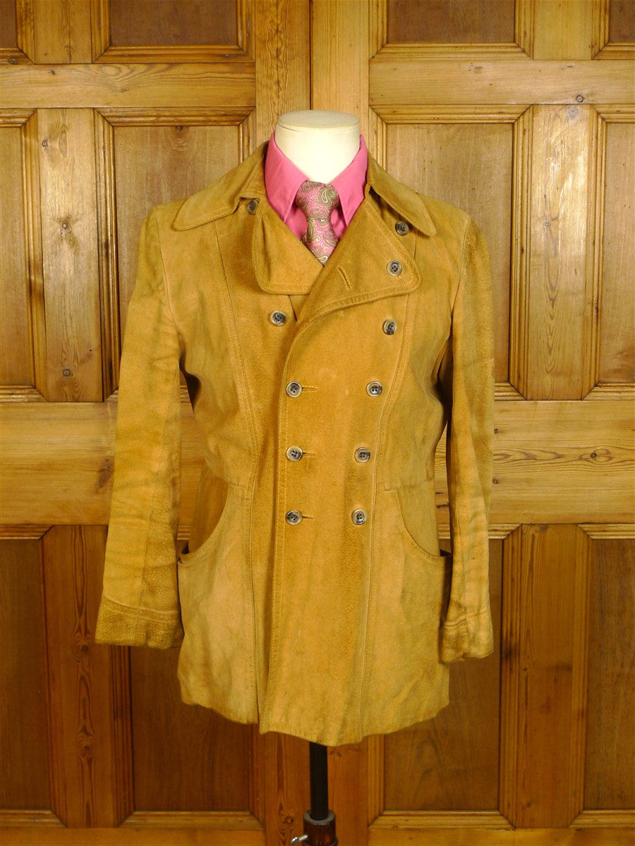 25/0131 genuine 1960s vintage lord john carnaby street tan brown pigskin d/b pea coat jacket 36-37