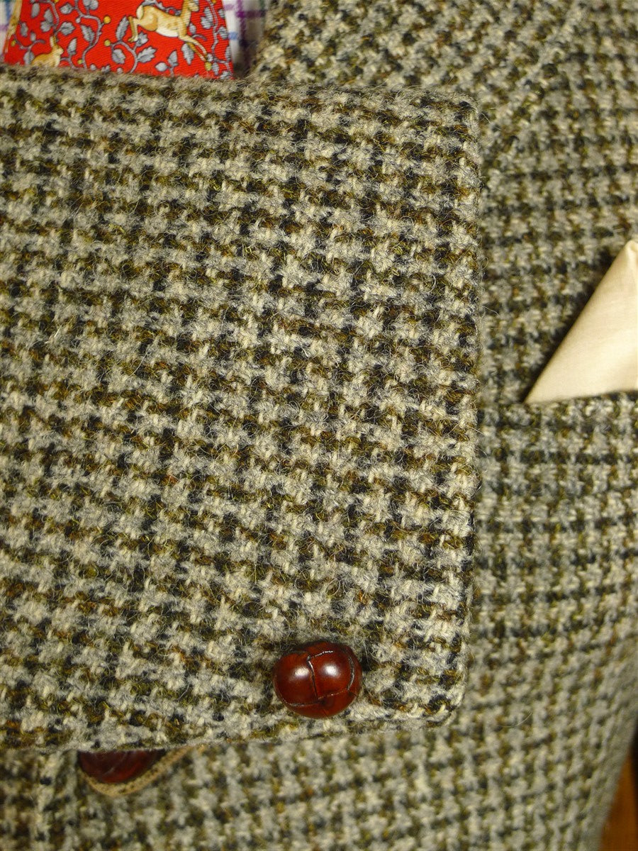 25/0125 superb genuine 1960s vintage green harris tweed jacket w/ original leather buttons 37 short