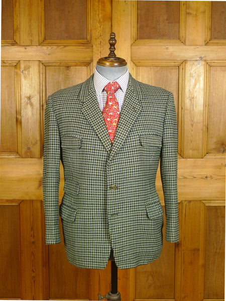 25/0149 wonderful 1950s 1960s vintage heavyweight green houndstooth check tweed jacket w/ double besom! 40 short