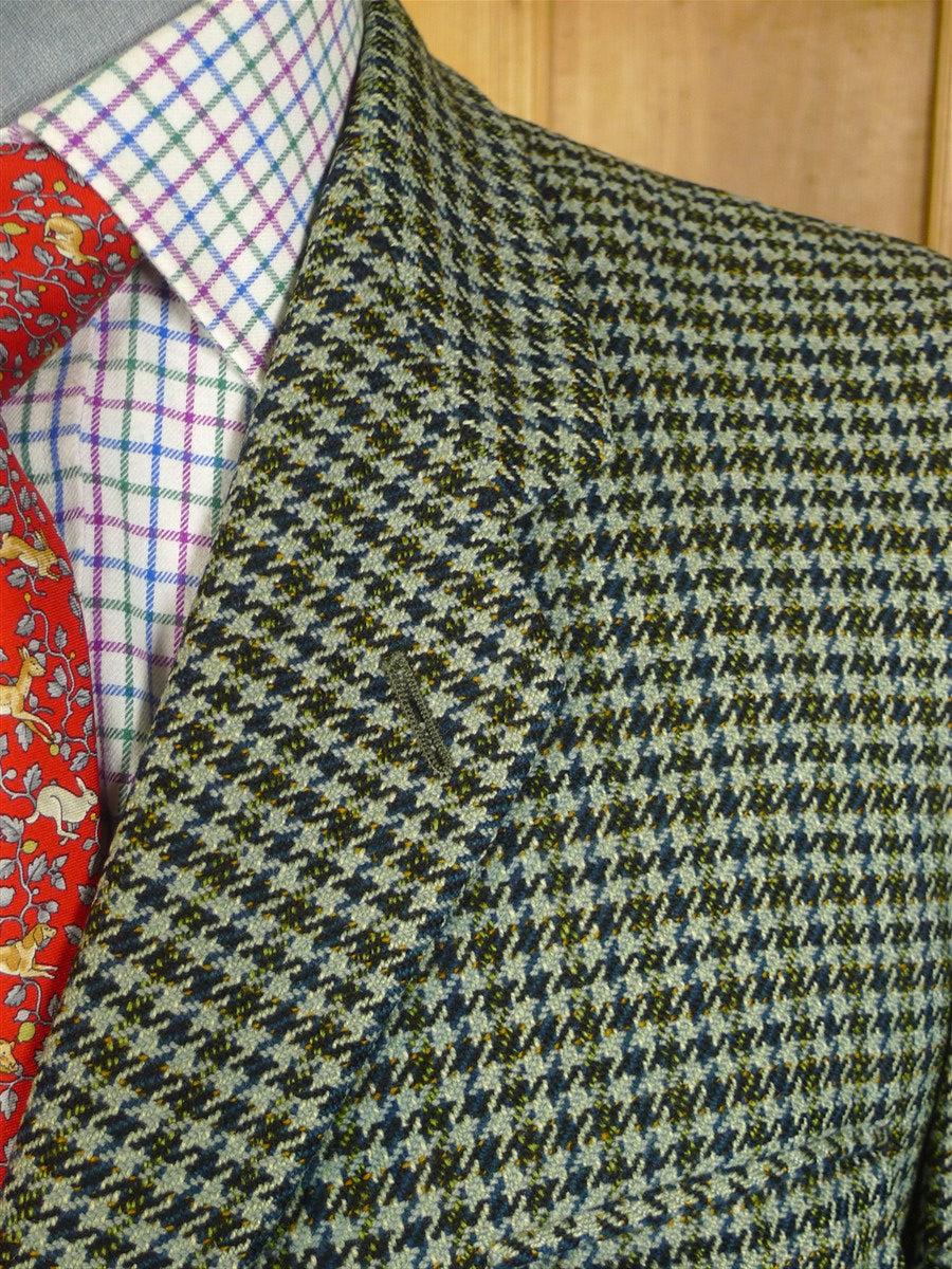 25/0149 wonderful 1950s 1960s vintage heavyweight green houndstooth check tweed jacket w/ double besom! 40 short