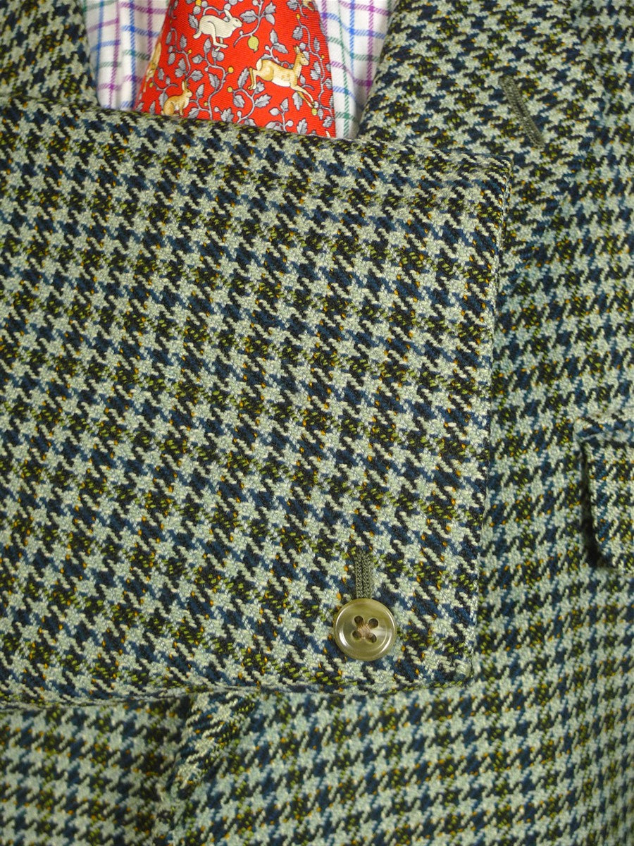 25/0149 wonderful 1950s 1960s vintage heavyweight green houndstooth check tweed jacket w/ double besom! 40 short