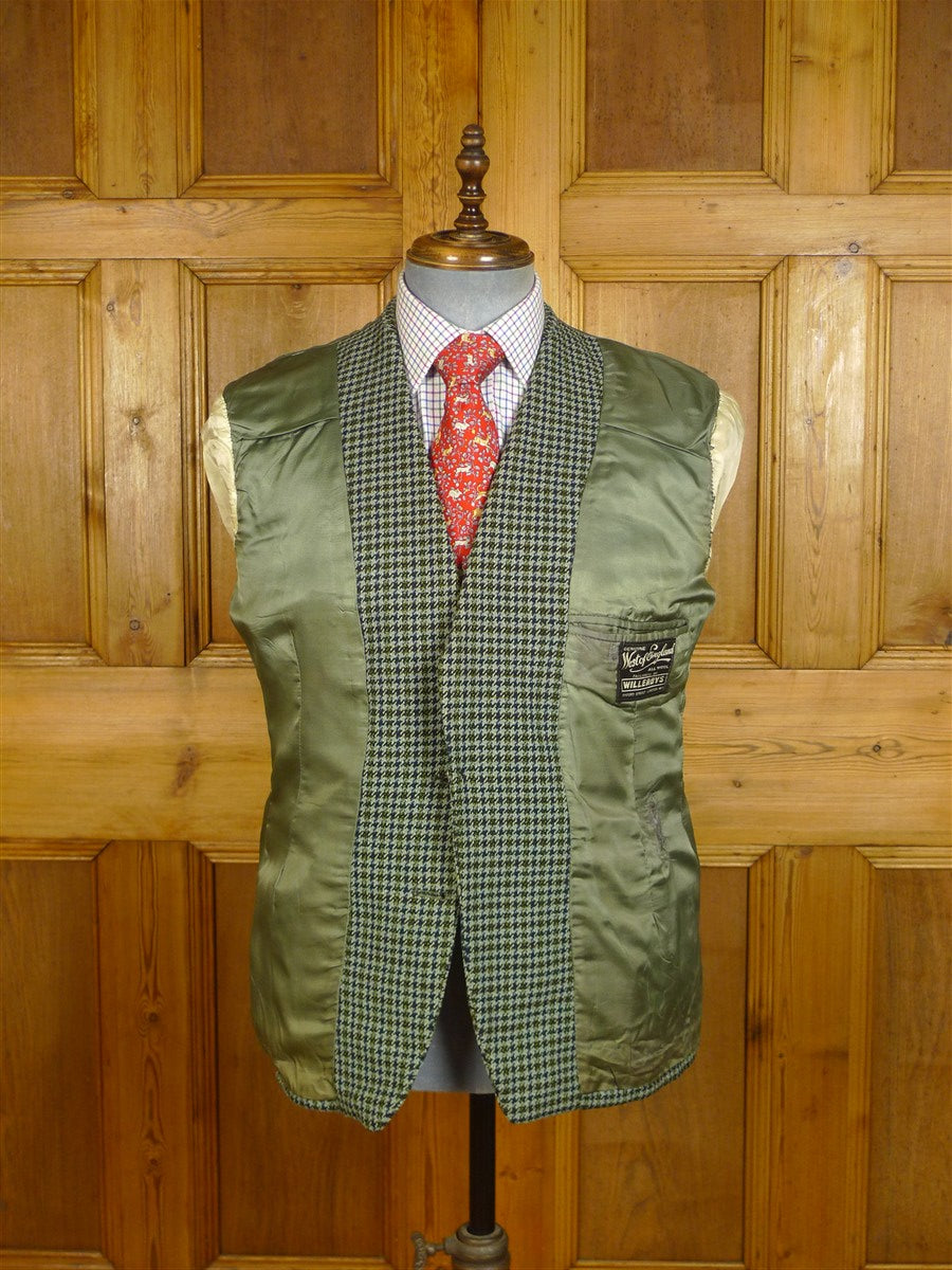 25/0149 wonderful 1950s 1960s vintage heavyweight green houndstooth check tweed jacket w/ double besom! 40 short
