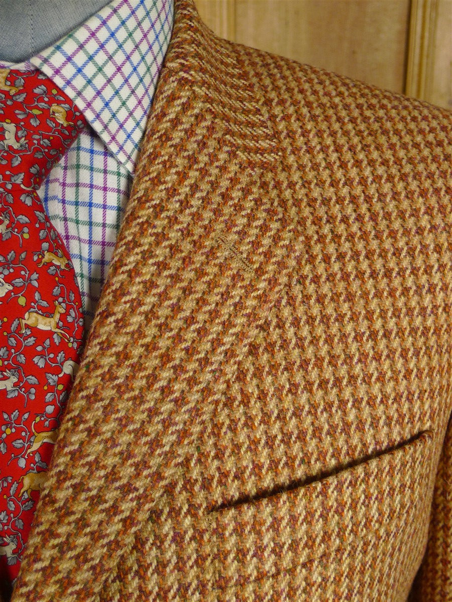25/0189 glenyon mill 2007 bespoke tan brown houndstooth tweed 4 piece shooting outfit - jkt, shooting gilet, waistcoat, cap - 43-44 long