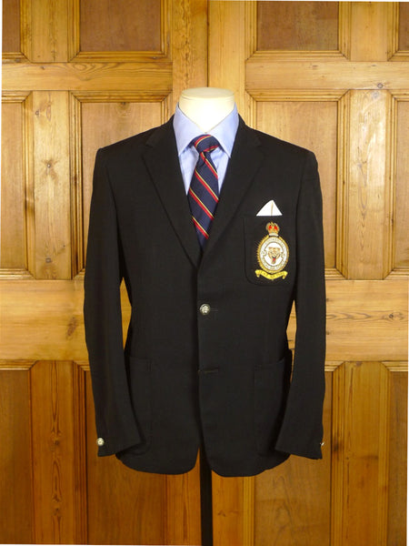 25/0210 genuine BRITISH vintage black worsted blazer w/ RAF tiger sqaudron badge 37-38 short