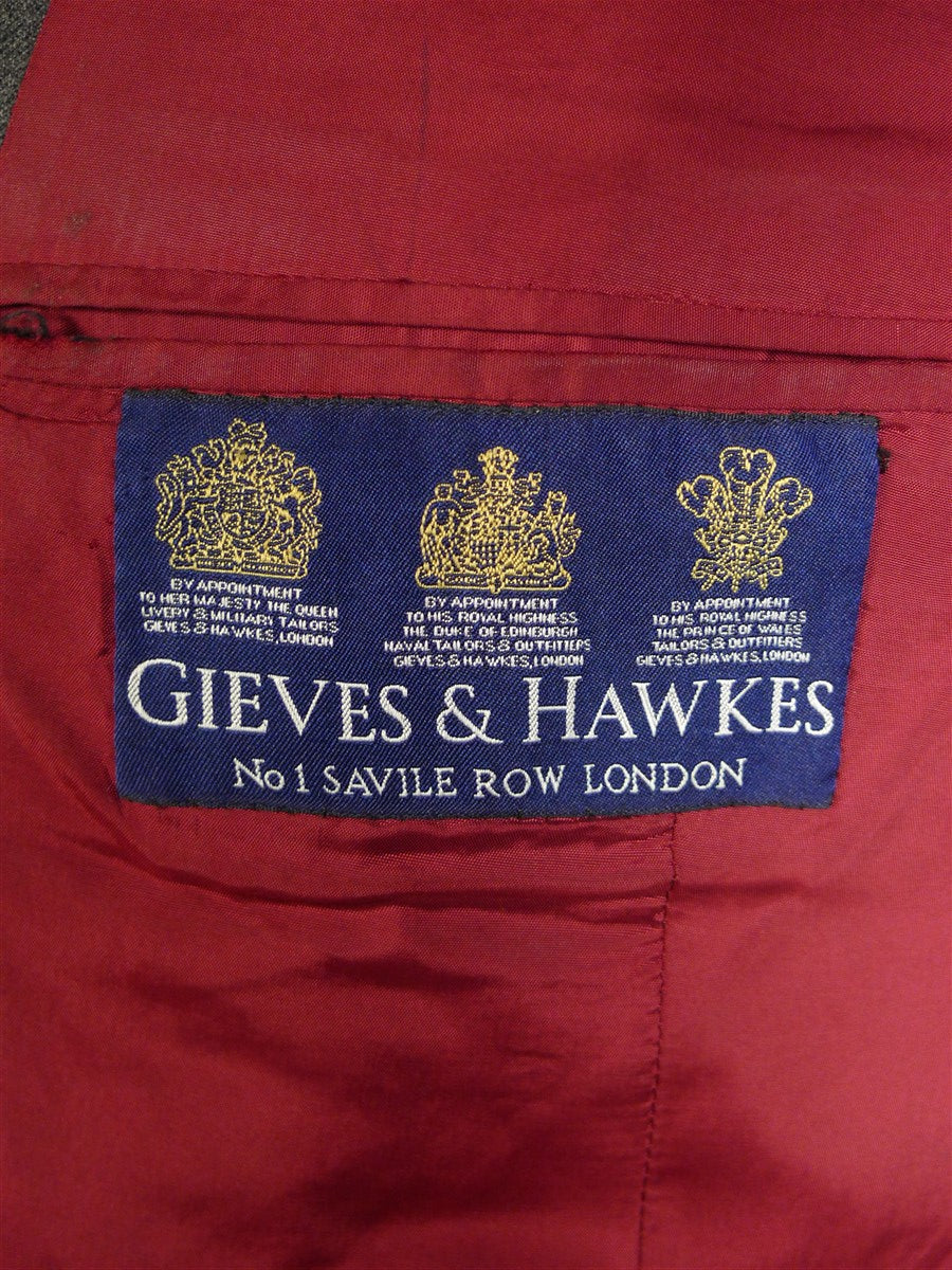25/0202 gieves & hawkes 2002 savile row bespoke grey d/b worsted suit w/ 2 pair trousers 41 regular