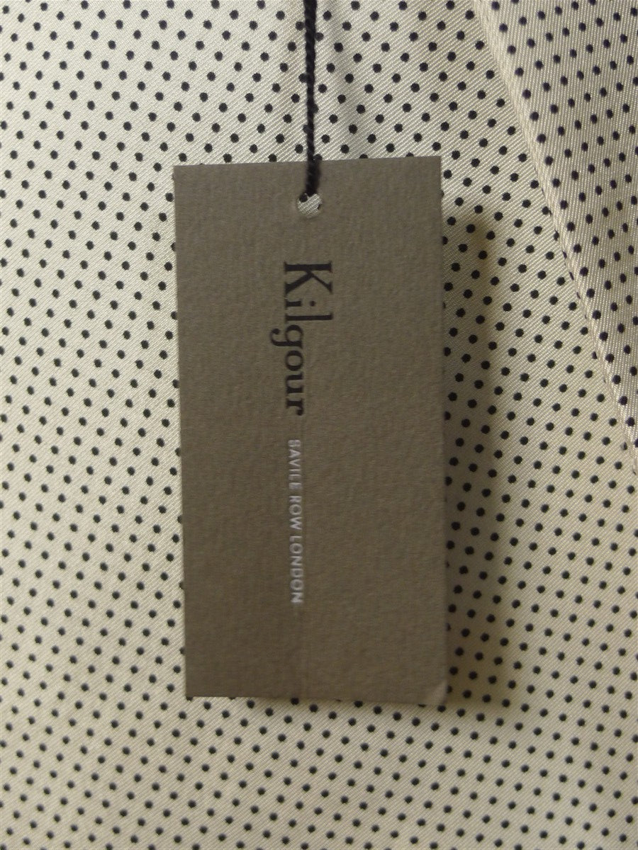 25/0221B new w/tags kilgour savile row 100% silk white / dark navy polka dot 1/1 d/b morning waistcoat (rrp £350) 36