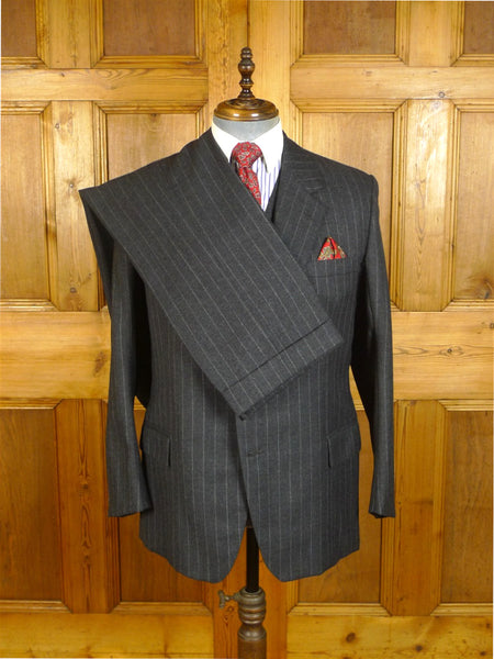 25/0253 beautiful vintage british bespoke grey rope-stripe worsted flannel 3-piece suit 39 regular