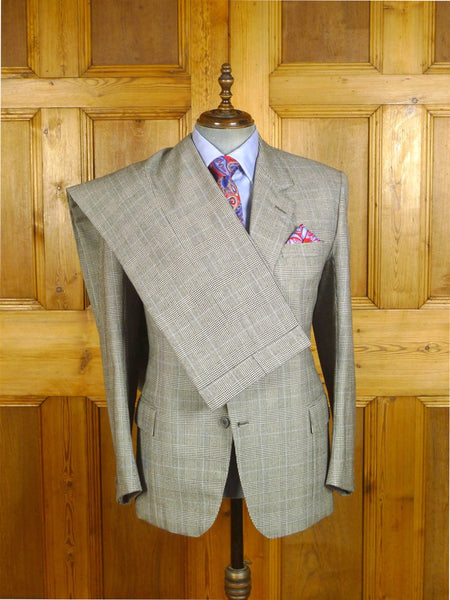25/0254 vintage bespoke grey / blue prince of wales check worsted flannel suit 39 regular