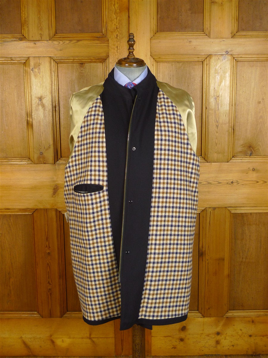 25/0249 vintage aquascutum wool & 15% cashmere navy blue raglan field coat jacket xxl
