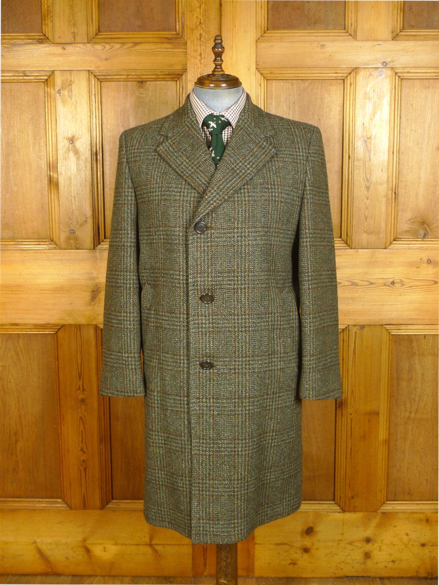 25/0269  immaculate vintage crombie wool green / amber glen check wool tweed coat overcoat 42-44 regular
