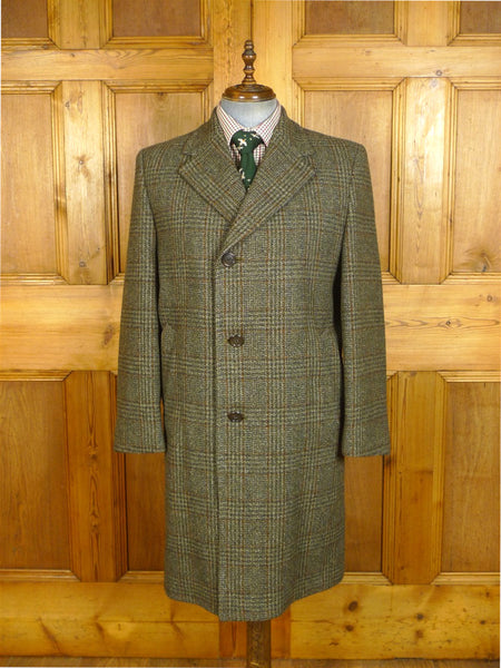 25/0269  immaculate vintage crombie wool green / amber glen check wool tweed coat overcoat 42-44 regular