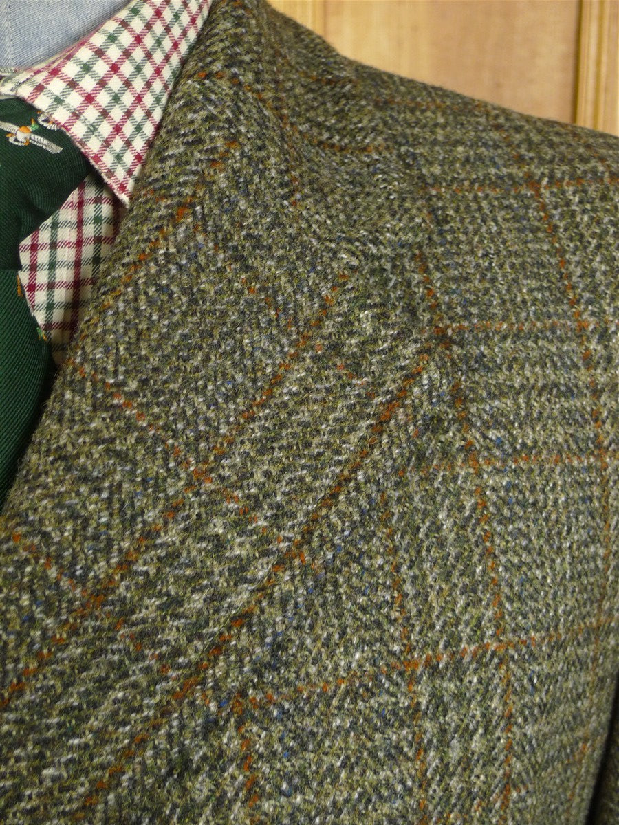 25/0269  immaculate vintage crombie wool green / amber glen check wool tweed coat overcoat 42-44 regular