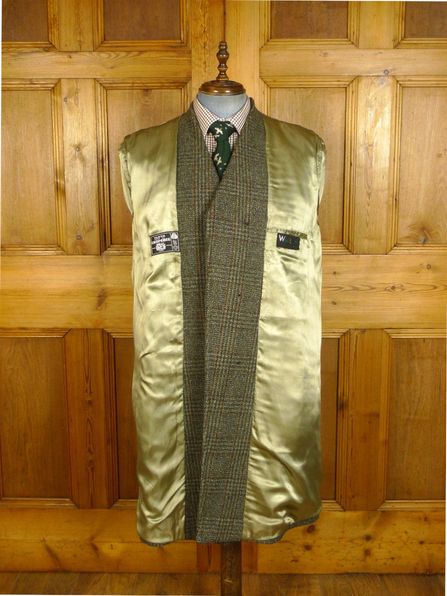 25/0269  immaculate vintage crombie wool green / amber glen check wool tweed coat overcoat 42-44 regular