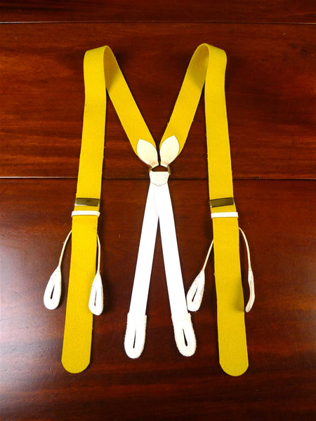 25/0310 vintage albert thurston canary yellow box cloth braces w/ white leather ends multifit