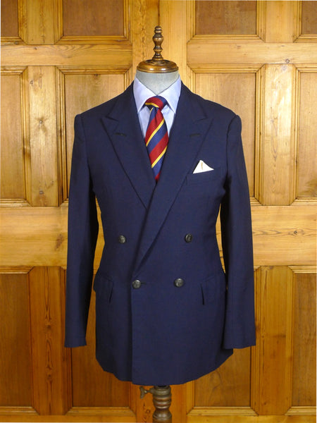 25/0266 immaculate vintage hayward savile row bespoke navy blue worsted blazer w/ services buttons 39 long