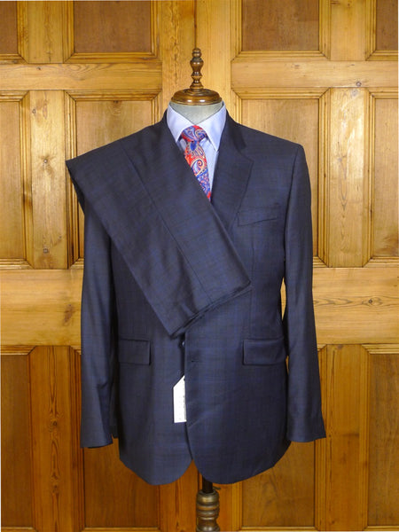 25/0270 new w/tags hackett 14 savile row 'white label' loro piana navy blue / royal blue overcheck super 150s merino wool suit 44 regular