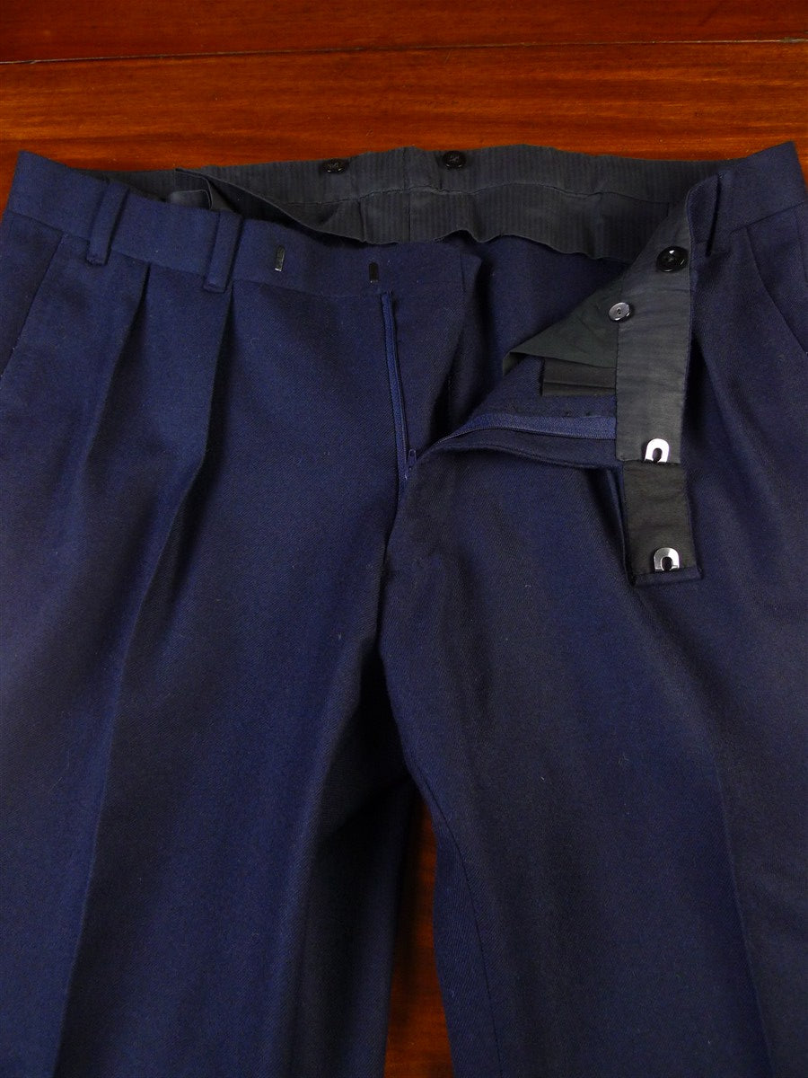 25/0295 immaculate kent haste lachter 2015 savile row bespoke dark blue worsted flannel trouser 38-41