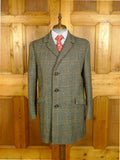 25/0281 vintage hardy amies west of england wool glen check tweed car pea coat 44