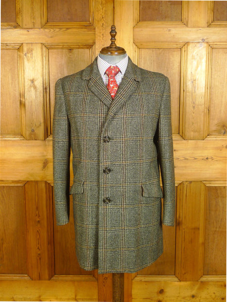 25/0281 vintage hardy amies west of england wool glen check tweed car pea coat 44