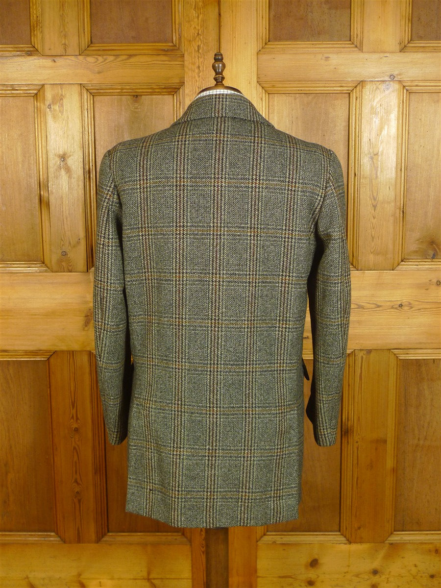 25/0281 vintage hardy amies west of england wool glen check tweed car pea coat 44