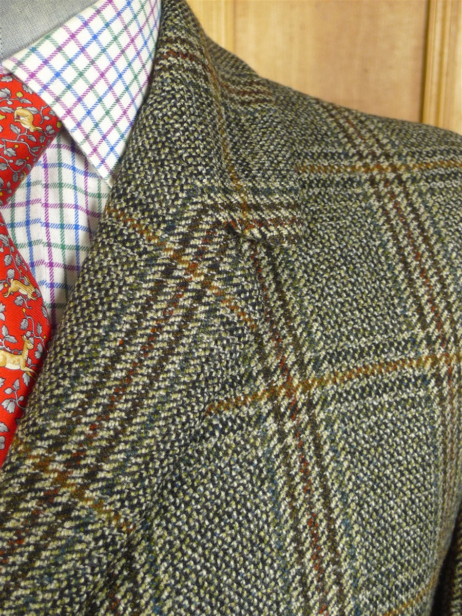 25/0281 vintage hardy amies west of england wool glen check tweed car pea coat 44