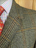 25/0281 vintage hardy amies west of england wool glen check tweed car pea coat 44