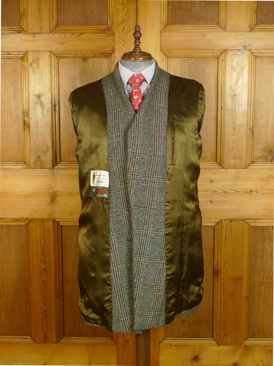 25/0281 vintage hardy amies west of england wool glen check tweed car pea coat 44