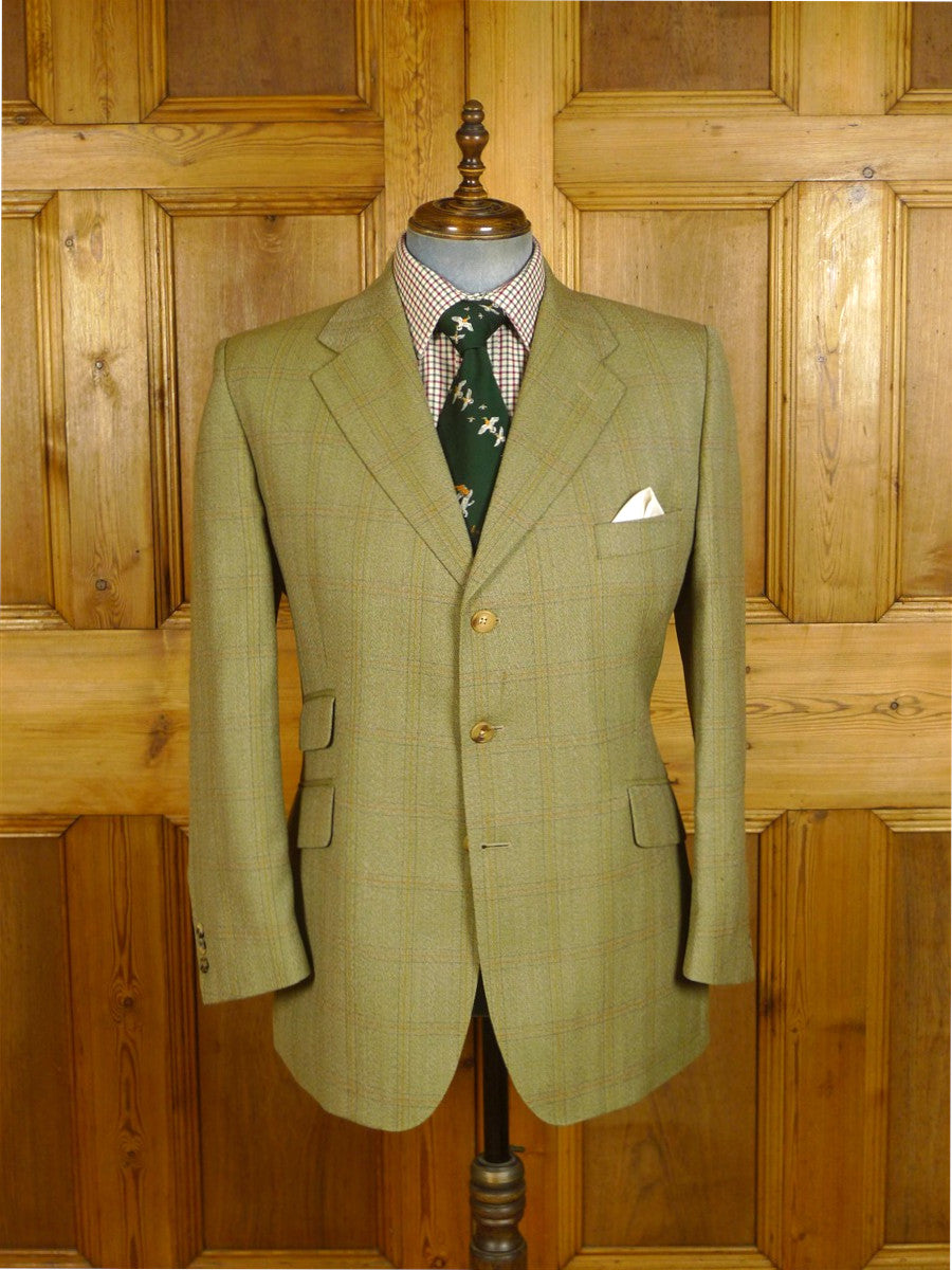 25/0325 near immaculate gieves & hawkes savile row green wp check worsted wool suit 44 short to regular