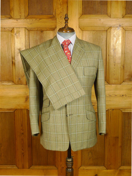 25/0328 wonderful vintage british bespoke green check worsted thorn twist town & country suit 43 short
