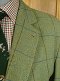 25/0315 vintage haggart of aberfeldy heavyweight green wp check tweed jacket w/ ghillie collar 48 long