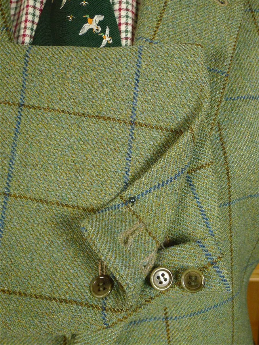 25/0315 vintage haggart of aberfeldy heavyweight green wp check tweed jacket w/ ghillie collar 48 long
