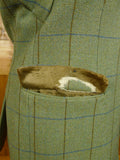 25/0315 vintage haggart of aberfeldy heavyweight green wp check tweed jacket w/ ghillie collar 48 long