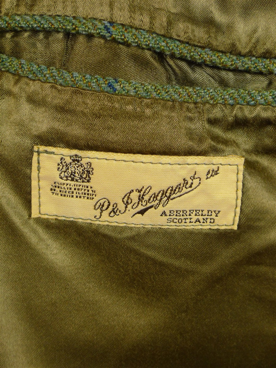 25/0315 vintage haggart of aberfeldy heavyweight green wp check tweed jacket w/ ghillie collar 48 long