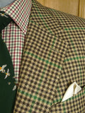 25/0317 beautiful bespoke scottish tweed brown /  green gun check jacket w/ beautiful detailing 50 long