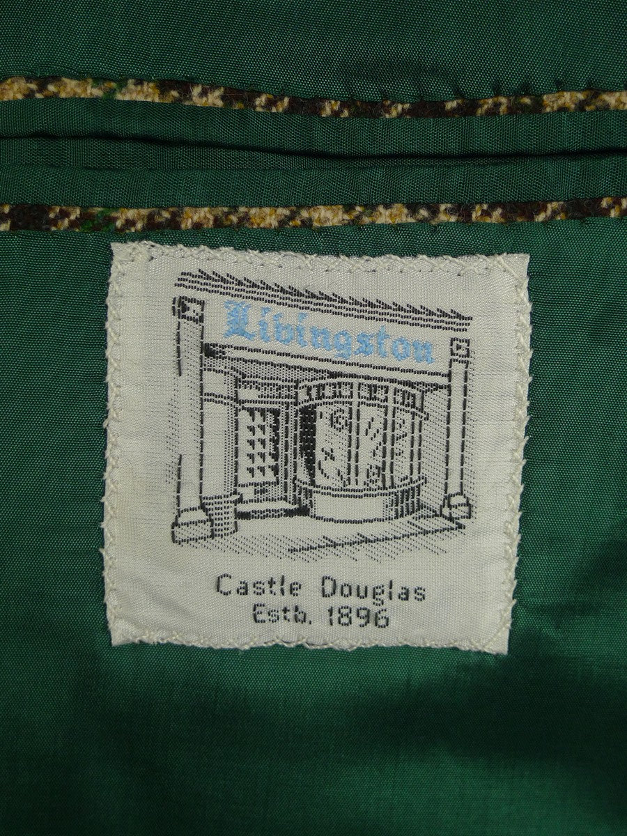 25/0317 beautiful bespoke scottish tweed brown /  green gun check jacket w/ beautiful detailing 50 long