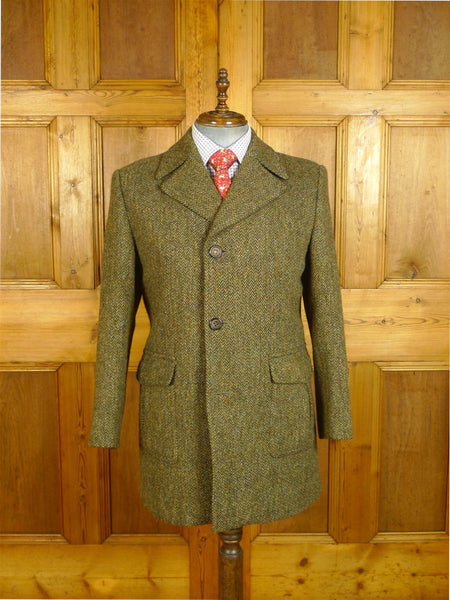 25/0318 immaculate vintage brown herringbone harris tweed field coat shooting jacket 42 regular to long