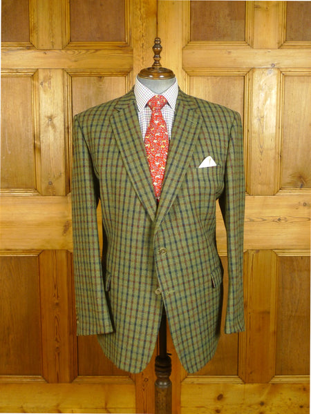 25/0319 immaculate cordings picaddilly green check tweed sports jacket w/ burgundy linings 50 long