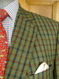 25/0319 immaculate cordings picaddilly green check tweed sports jacket w/ burgundy linings 50 long