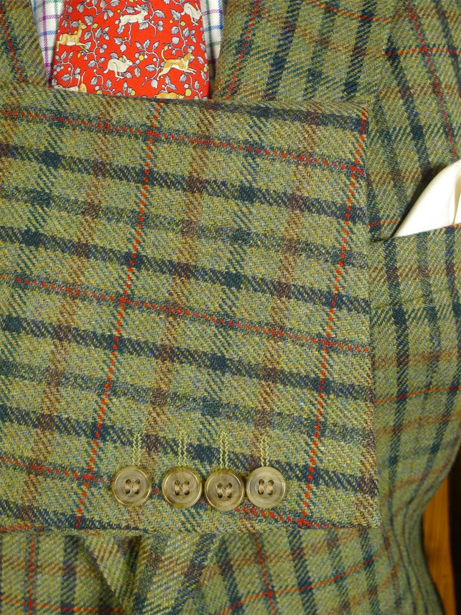 25/0319 immaculate cordings picaddilly green check tweed sports jacket w/ burgundy linings 50 long
