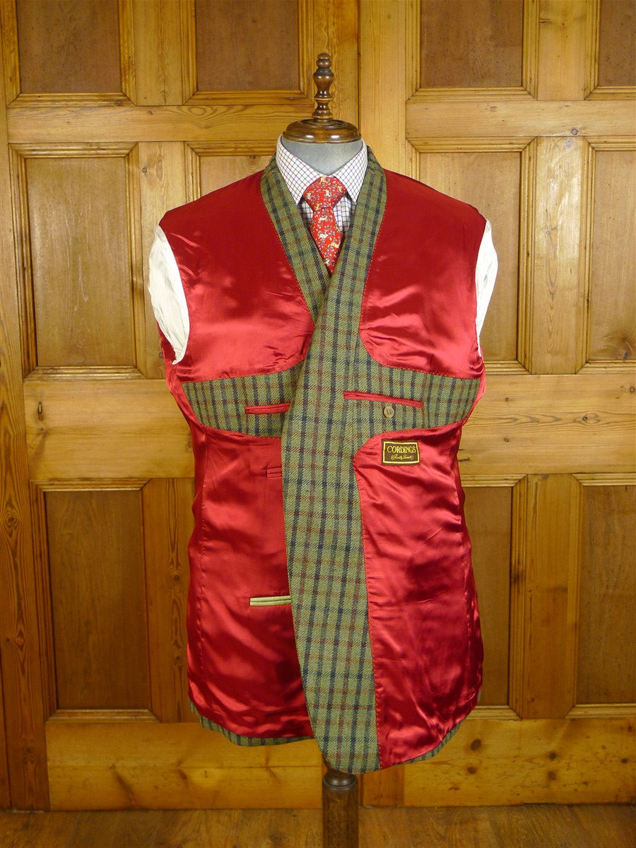 25/0319 immaculate cordings picaddilly green check tweed sports jacket w/ burgundy linings 50 long