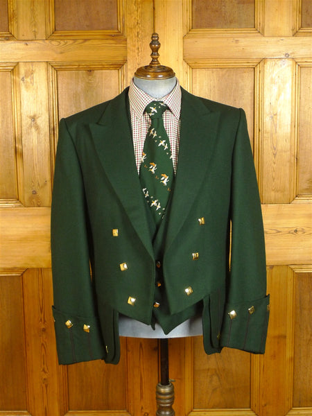 25/0331 stewart christie edinburgh bespoke heavyweight green barathea wool prince charlie kilt jacket & waistcoat 48 long