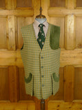 25/0329 immaculate stewart christie edinburgh heavyweight bespoke green gun check 3-piece tweed shooting suit jacket / gilet trouser 50 long