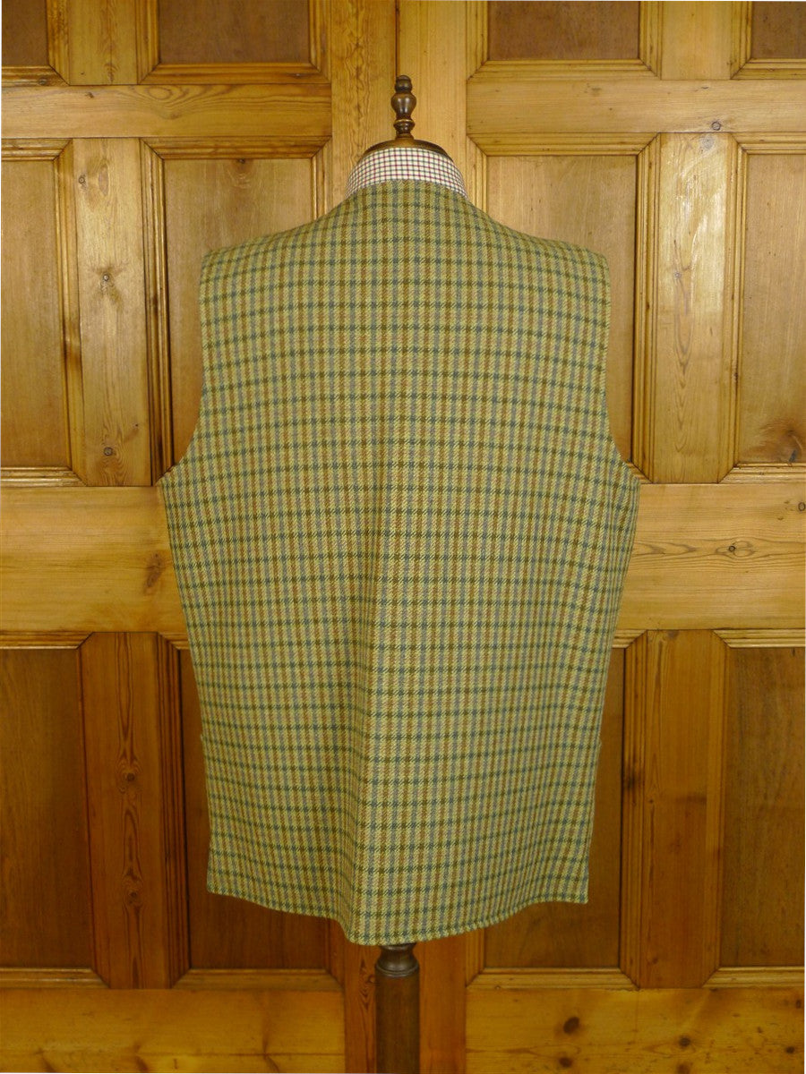 25/0329 immaculate stewart christie edinburgh heavyweight bespoke green gun check 3-piece tweed shooting suit jacket / gilet trouser 50 long