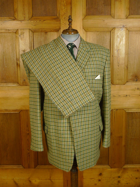 25/0329 immaculate stewart christie edinburgh heavyweight bespoke green gun check 3-piece tweed shooting suit jacket / gilet trouser 50 long