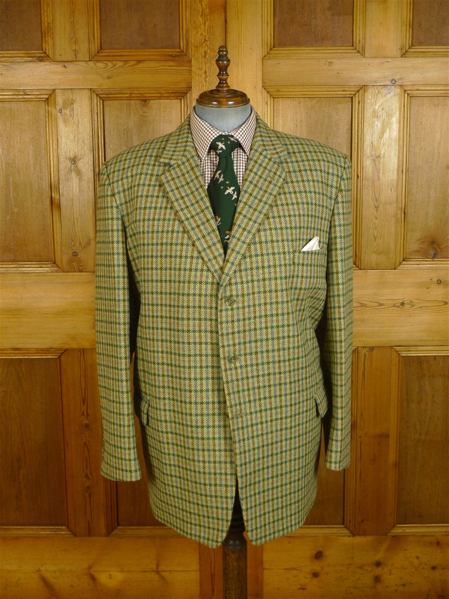 25/0329 immaculate stewart christie edinburgh heavyweight bespoke green gun check 3-piece tweed shooting suit jacket / gilet trouser 50 long